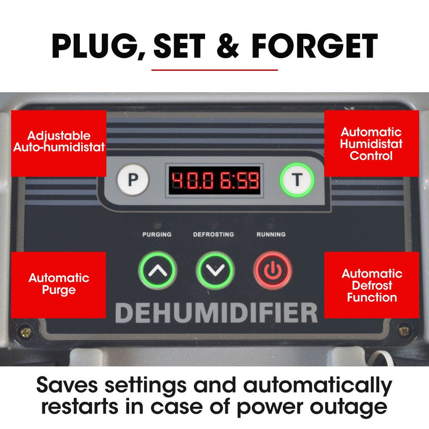 Baumr-AG 50L/day Commercial Air Dehumidifier for Mould, Portable, Stackable, LCD Display, Wheels