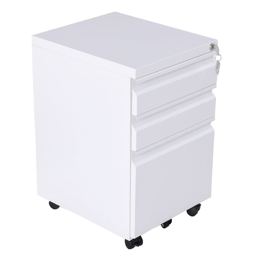 EKKIO 3 Drawer Mobile File Cabinet with Lock (White)