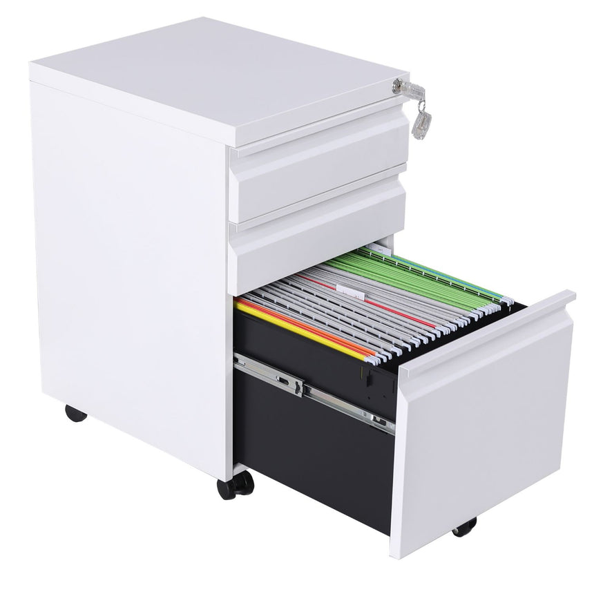 EKKIO 3 Drawer Mobile File Cabinet with Lock (White)