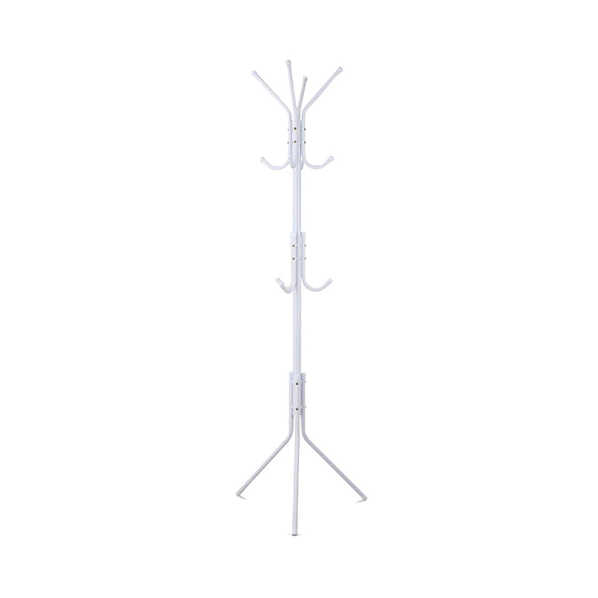 EKKIO 12 Hook Metal Coat Rack Stand with 3-Tier Hat Hanger (White)