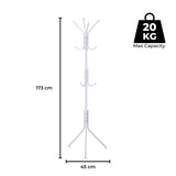 EKKIO 12 Hook Metal Coat Rack Stand with 3-Tier Hat Hanger (White)