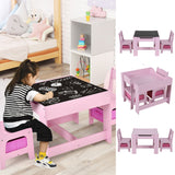 EKKIO 3PCS Kids Table and Chairs Set with Black Chalkboard (Pink)