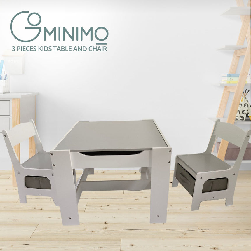 EKKIO 3PCS Kids Table and Chairs Set with Black Chalkboard (Grey)