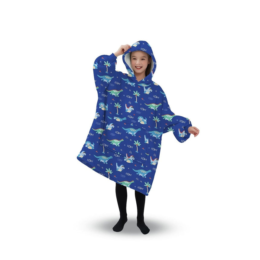 GOMINIMO Hoodie Blanket (Kids Dinosaur Dark blue)