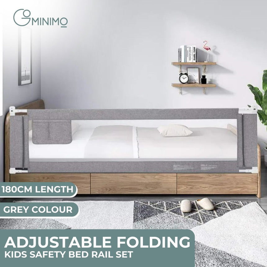 GOMINIMO 90CM Height Adjustable Folding Kids Safety Bed Rail (180X90CM Single Side 1 PCS, Grey)