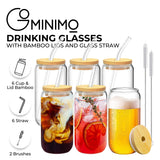 GOMINIMO 6 Pcs Clear Drinking Glasses with Bamboo Lids and Glass Straw(16 Oz )