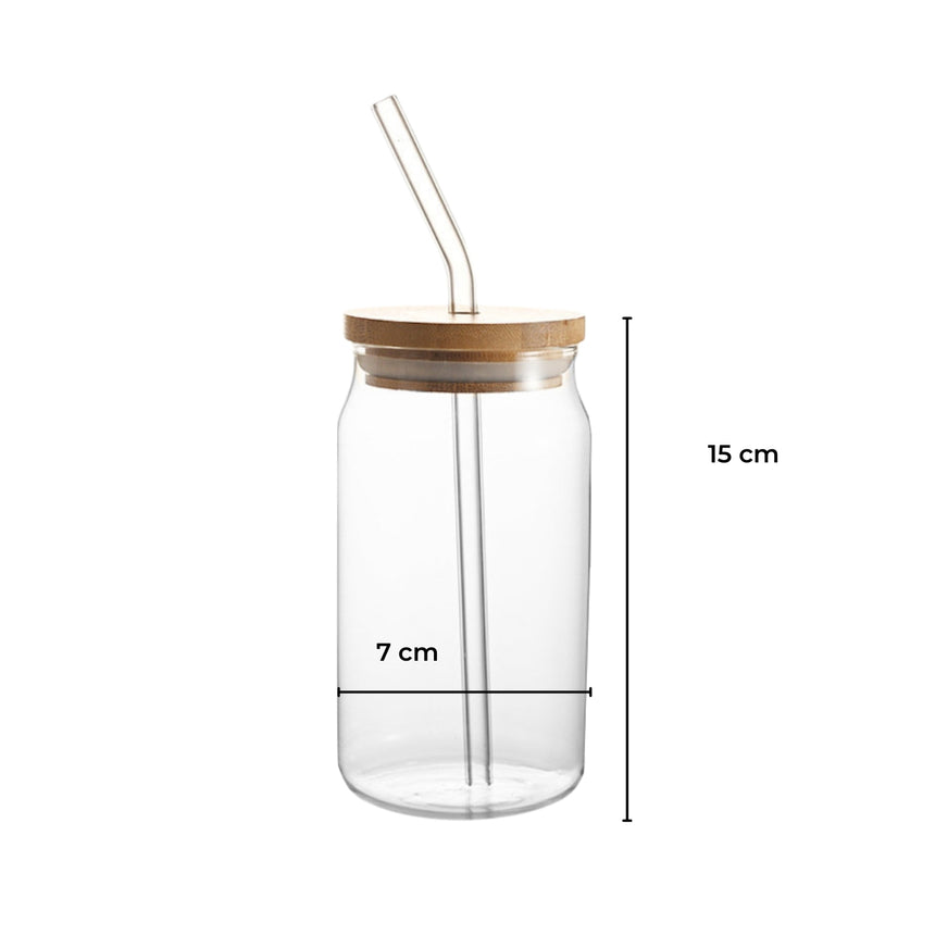 GOMINIMO 6 Pcs Clear Drinking Glasses with Bamboo Lids and Glass Straw(16 Oz )