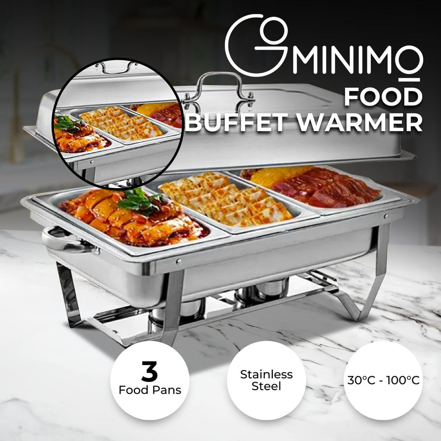 GOMINIMO 9L Chafing Dish Multifunctional Stainless Steel Food Buffet Warmer Pan (3x3L Triple Trays)