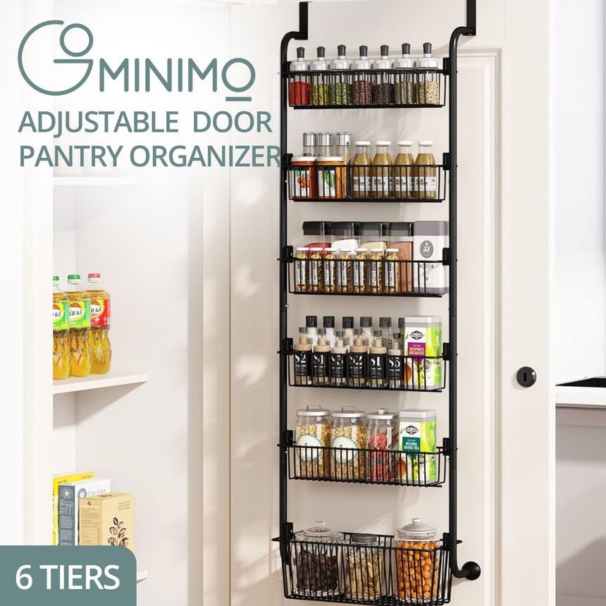 GOMINIMO 6 Tier Adjustable Baskets Over the Door Pantry Organizer (Black)