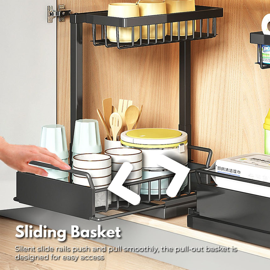 GOMINIMO 2 Tier Multi-purpose Under Sink Storage Rack (Black)