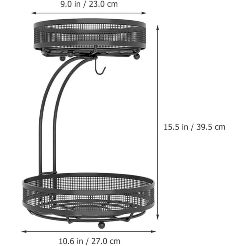 GOMINIMO Detachable 2 Tier Countertop Fruit Basket Bowl with Banana Hook (Black) GO-FB-100-JTM