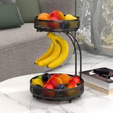 GOMINIMO Detachable 2 Tier Countertop Fruit Basket Bowl with Banana Hook (Black) GO-FB-100-JTM