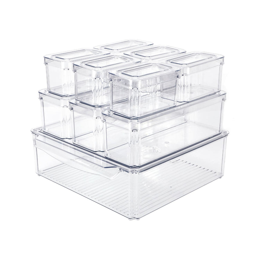 GOMINIMO 10 Pack Clear Stackable Fridge Organiser Bins with Lids (Transparent)