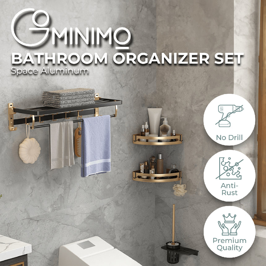 Gominimo Bathroom Wall Mount Black Gold Accessories Set (B)