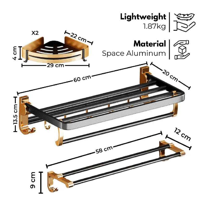 Gominimo Bathroom Wall Mount Black Gold Accessories Set (C)