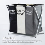 GOMINIMO 135L Foldable Laundry Cloth Hamper with 3 Sections (White+Grey+Black)