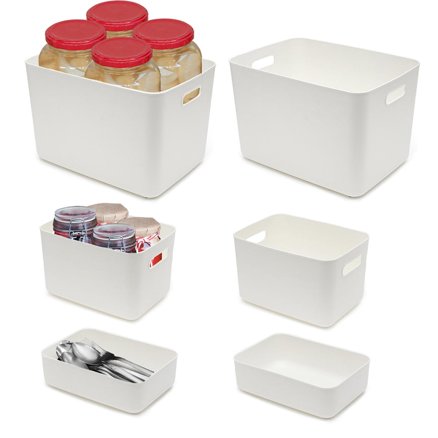 GOMINIMO 6 Pieces Plastic Storage Bins with 4 Lids (Beige)