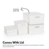 GOMINIMO 6 Pieces Plastic Storage Bins with 4 Lids (Beige)