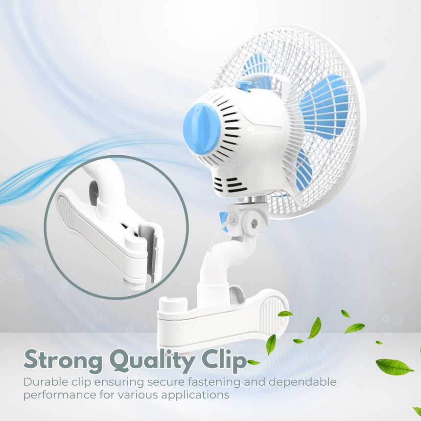 GOMINIMO Portable Oscillating Clip Fan With 2 Speed (White+Blue)