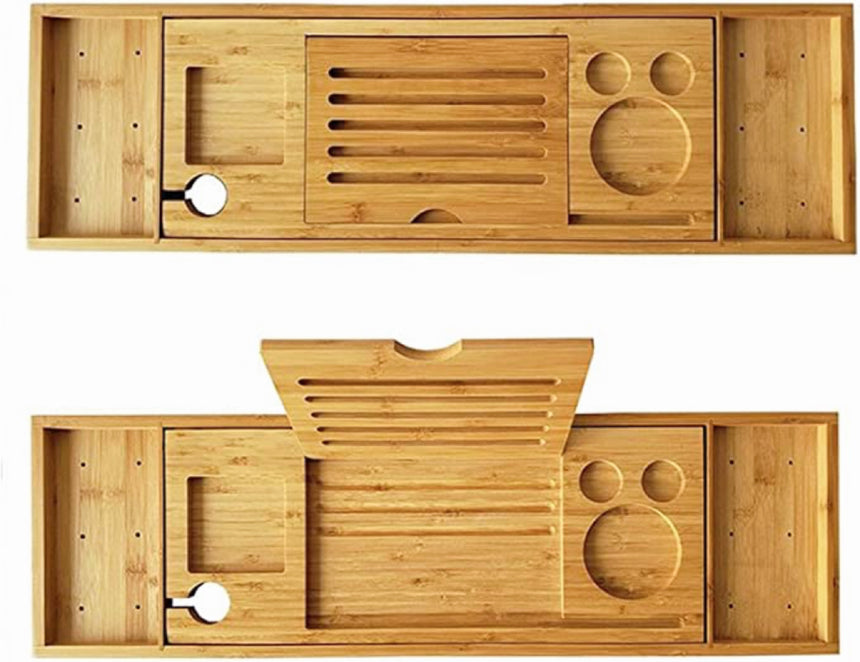 GOMINIMO Expandable Bamboo Bathup Caddy Trays