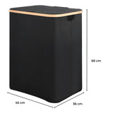 GOMINIMO Folding Bamboo & Canvas Laundry Hamper with Single Lid (Black)