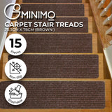 GOMINIMO Set of 15 Non Slip Carpet Stair Tread 20.3 x76cm (Brown)