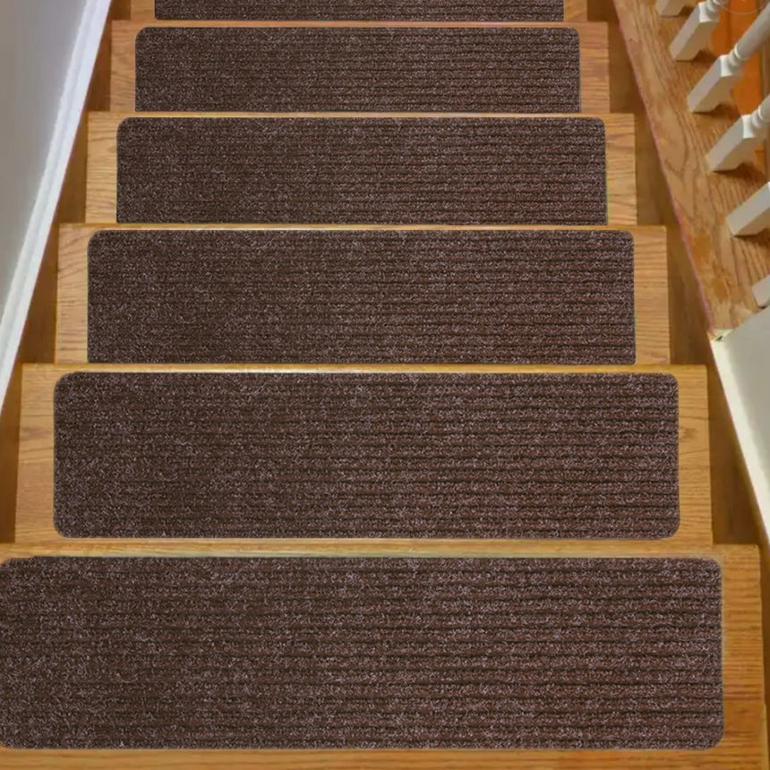 GOMINIMO Set of 15 Non Slip Carpet Stair Tread 20.3 x76cm (Brown)