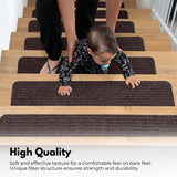 GOMINIMO Set of 15 Non Slip Carpet Stair Tread 20.3 x76cm (Brown)