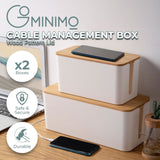 GOMINIMO set of Two Cable Management Box with Bamboo Lid (White)