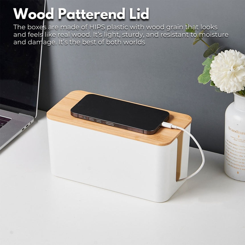 GOMINIMO set of Two Cable Management Box with Bamboo Lid (White)