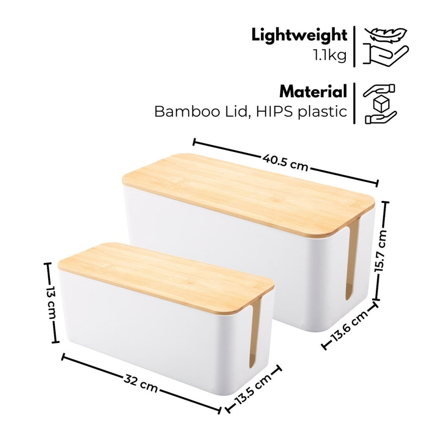 GOMINIMO set of Two Cable Management Box with Bamboo Lid (White)