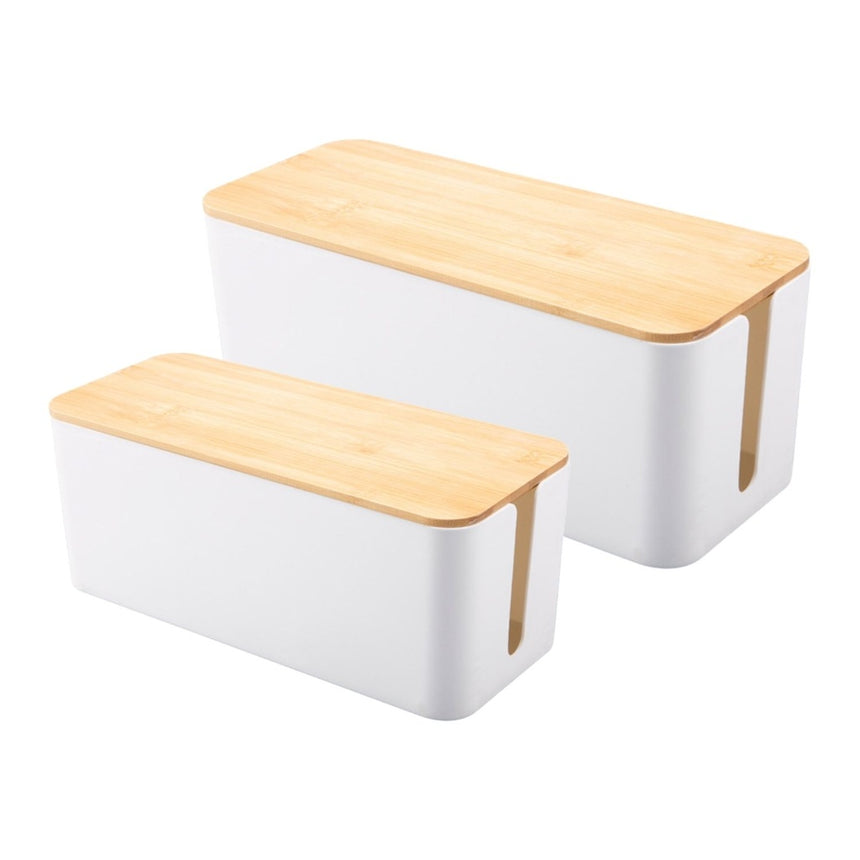 GOMINIMO set of Two Cable Management Box with Bamboo Lid (White)