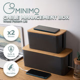 GOMINIMO set of Two Cable Management Box with Bamboo Lid (Black)