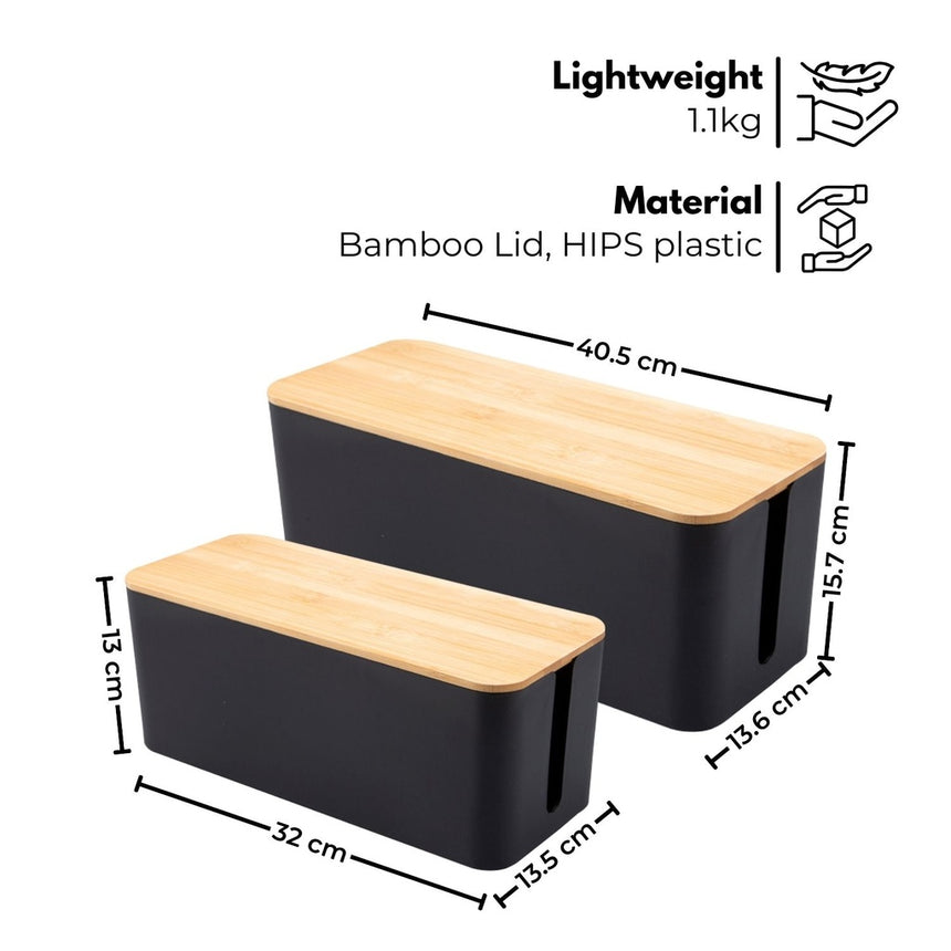 GOMINIMO set of Two Cable Management Box with Bamboo Lid (Black)