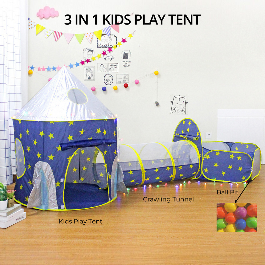 GOMINIMO 3 in 1 Sky Style Kids Play Tent with Carrying Bag (Blue and Yellow)