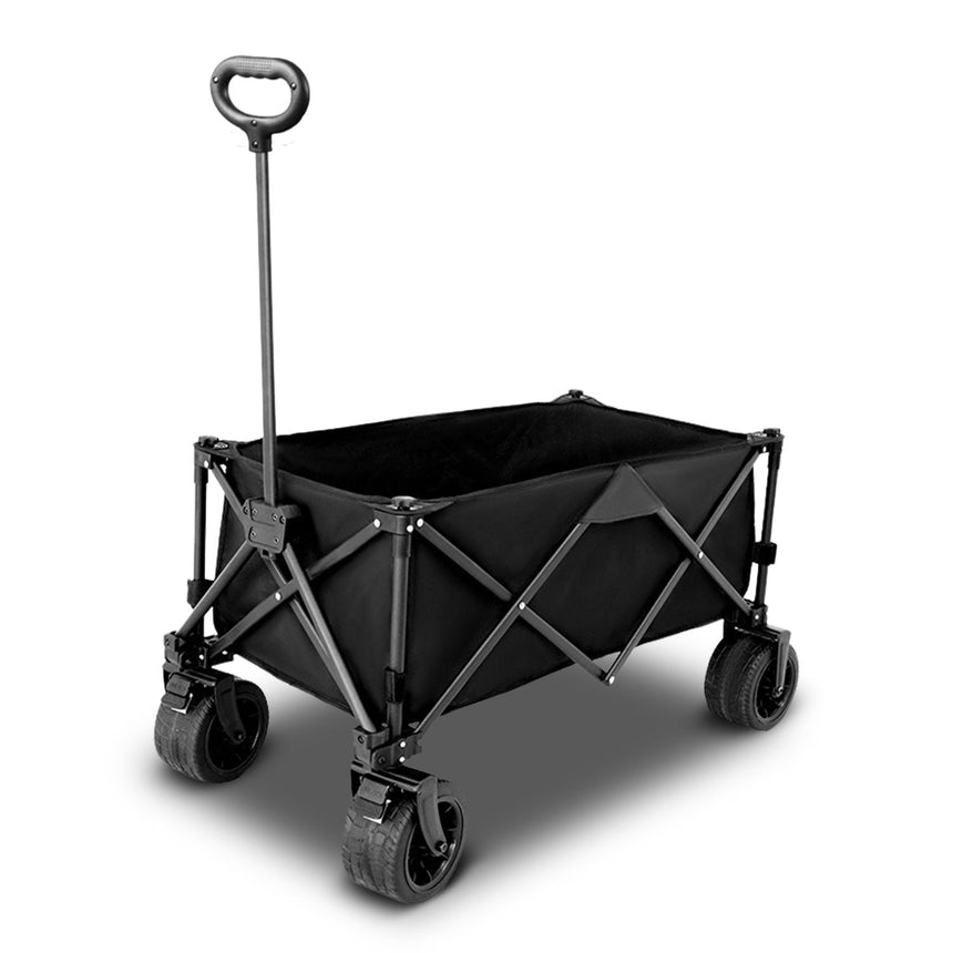 KILIROO Folding Wagon Trolley Cart with Wide Wheels and Rear Tail Gate (Black)