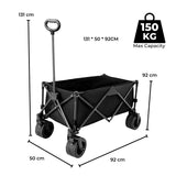 KILIROO Folding Wagon Trolley Cart with Wide Wheels and Rear Tail Gate (Black)