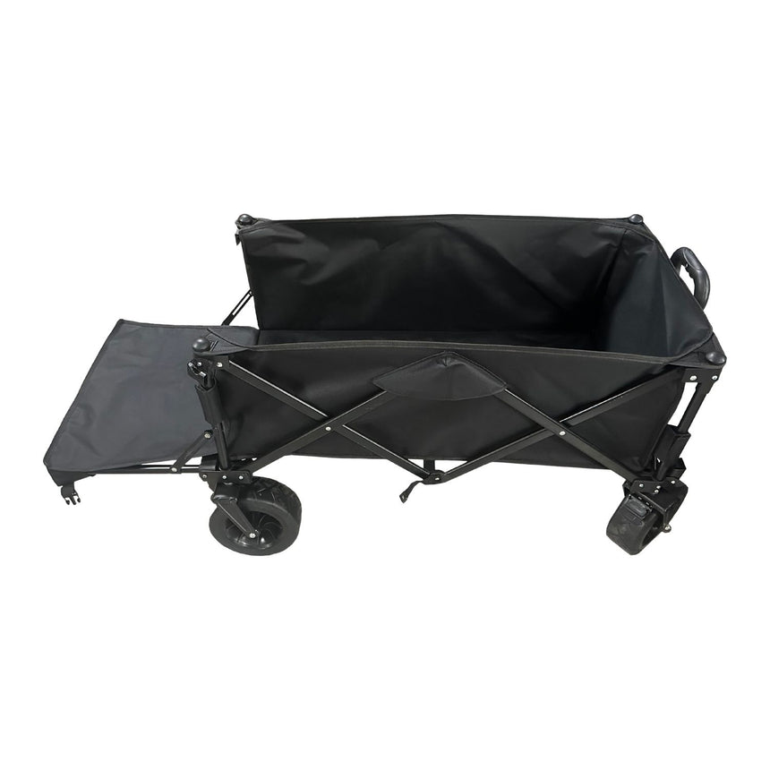 KILIROO Folding Wagon Trolley Cart with Wide Wheels and Rear Tail Gate (Black)