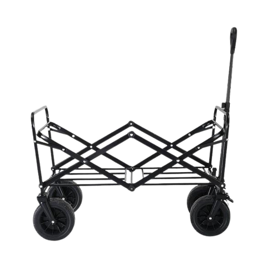 KILIROO Folding Wagon Trolley Cart with Wide Wheels and Rear Tail Gate (Black)