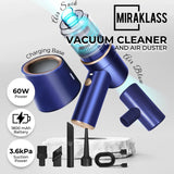 MIRAKLASS 45000RPM 7.8V Rechargeable Cordless Air Duster and Car Vacuum Cleaner with Charging Base (Navy Blue)