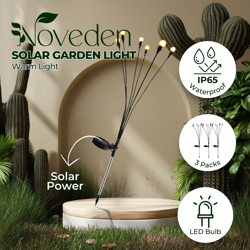 NOVEDEN 3 Pieces Solar Powered Firefly Lights (Warm)