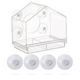 NOVEDEN Window Bird Feeder with Removable Tray Drain Holes and 4 Suction Cups (Transparent)