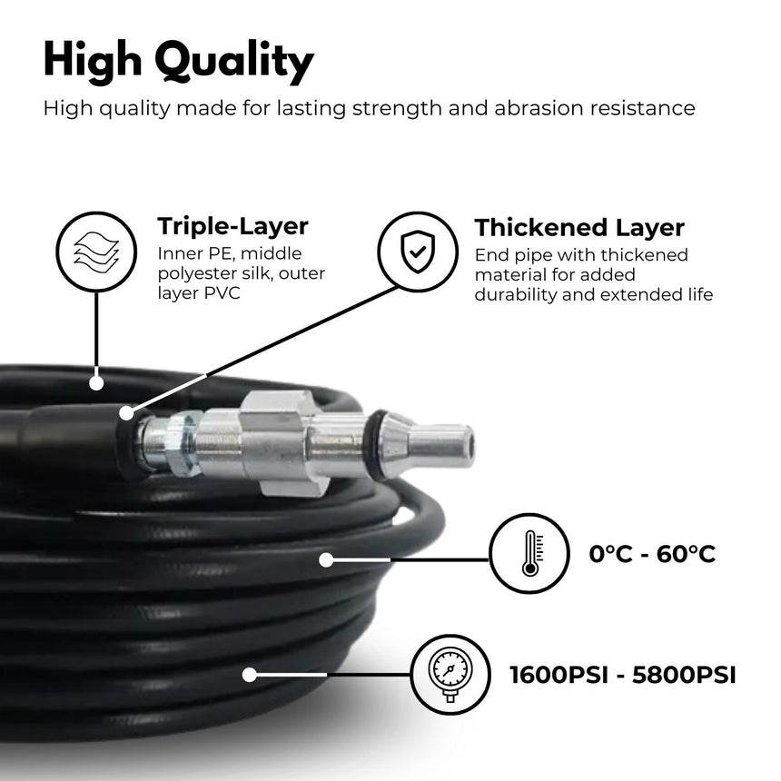 RYNOMATE High Pressure Washer Black Hose with M22 Coupling and Rotating Nozzle (30.5M/100FT)