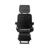 RYNOMATE Adjustable Suspension Seat with Foldable Armrest for Heavy Machinery (Black)