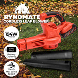 RYNOMATE 21V Cordless Leaf Blower with Lithium Battery and Charger Kit (Red and Black)