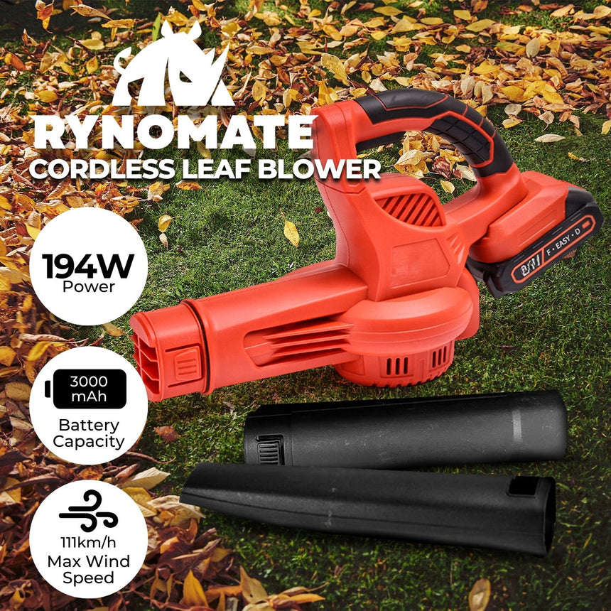 RYNOMATE 21V Cordless Leaf Blower with Lithium Battery and Charger Kit (Red and Black)