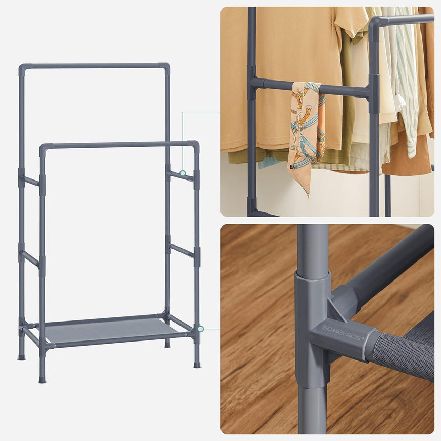 SONGMICS Metal Clothes Rack with 2 Rails Grey