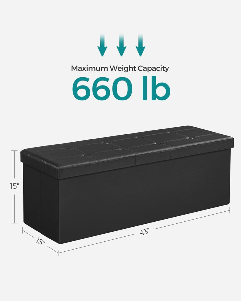 SONGMICS 109cm Folding Storage Ottoman Bench Black LSF701V1