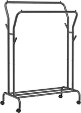 SONGMICS Metal Clothes Rack Garment Double Rail with Wheels and Shelf Black HSR107B01V1