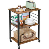 Vasagle Kitchen Serving Shelf Trolley on Wheels, 3 Shelves with 6 Hook Rustic Brown